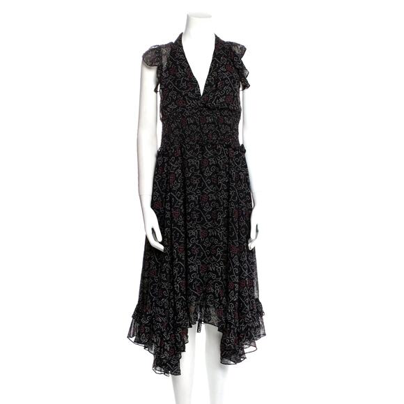 Ulla Johnson 4 Aviva 100% Silk Ruffle Midi Dress Backless Romantic Maxi Black - Picture 3 of 14